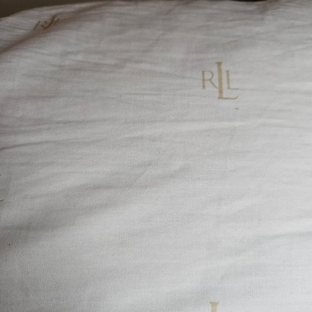 Ralph Lauren Home White Tan RLL Monogram Logo Standard Bed Pillow Polyester Fill